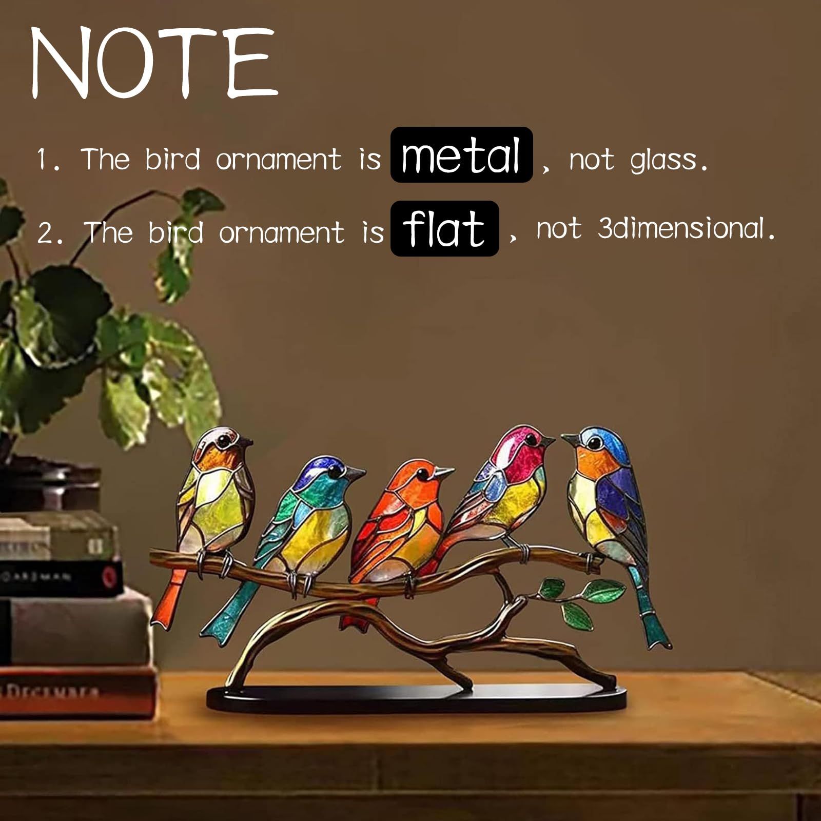Stained Birds On Branch Desktop Ornaments Double Sided Metal Flatness Table view 4