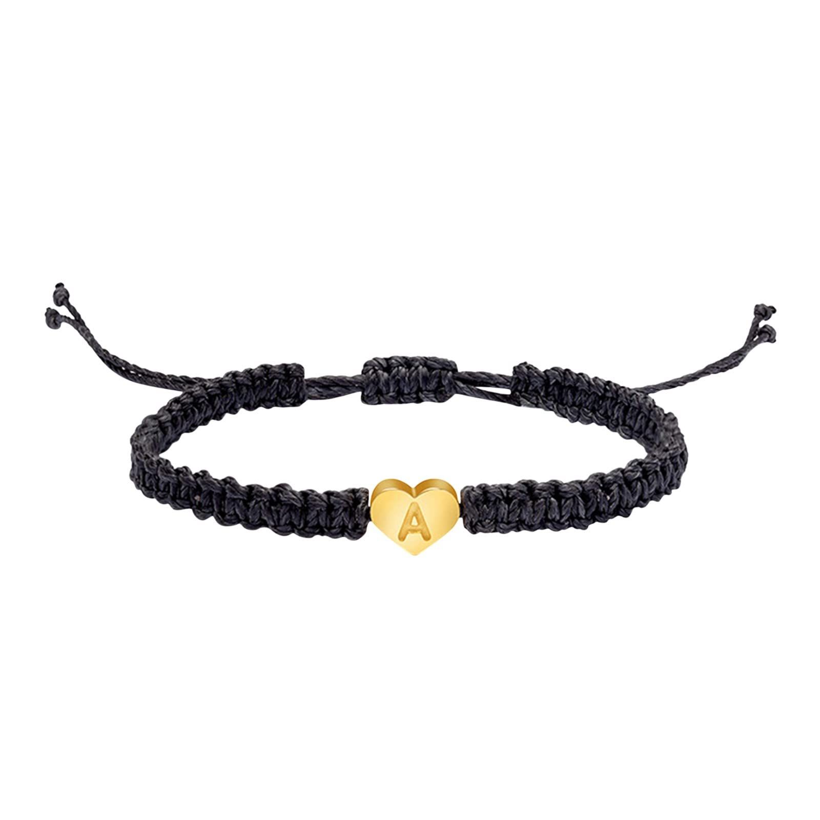 Gold Initial A Letter Heart Charm Bracelets for Women Handmade Rope Braided