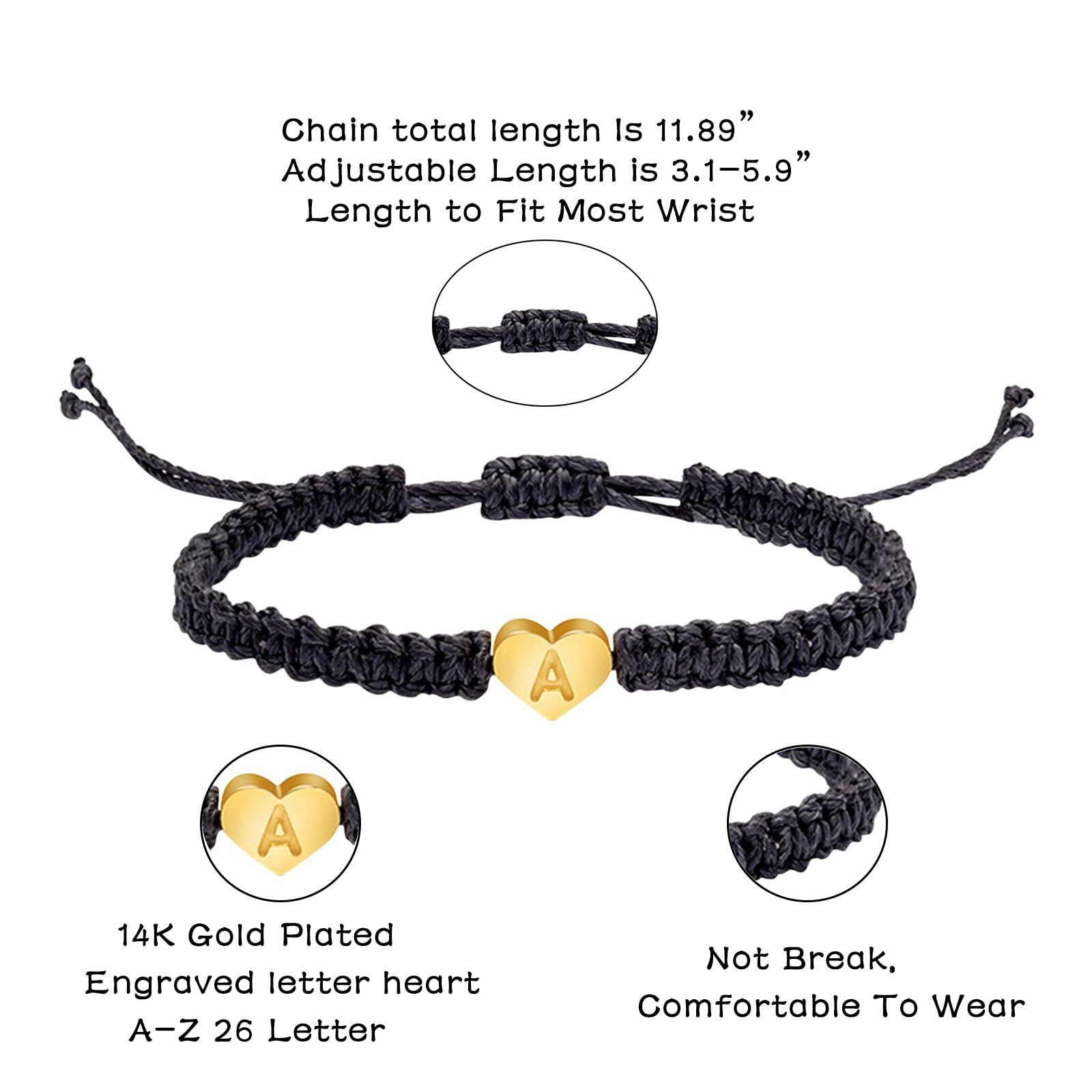 Gold Initial A Letter Heart Charm Bracelets for Women Handmade Rope Braided view 3