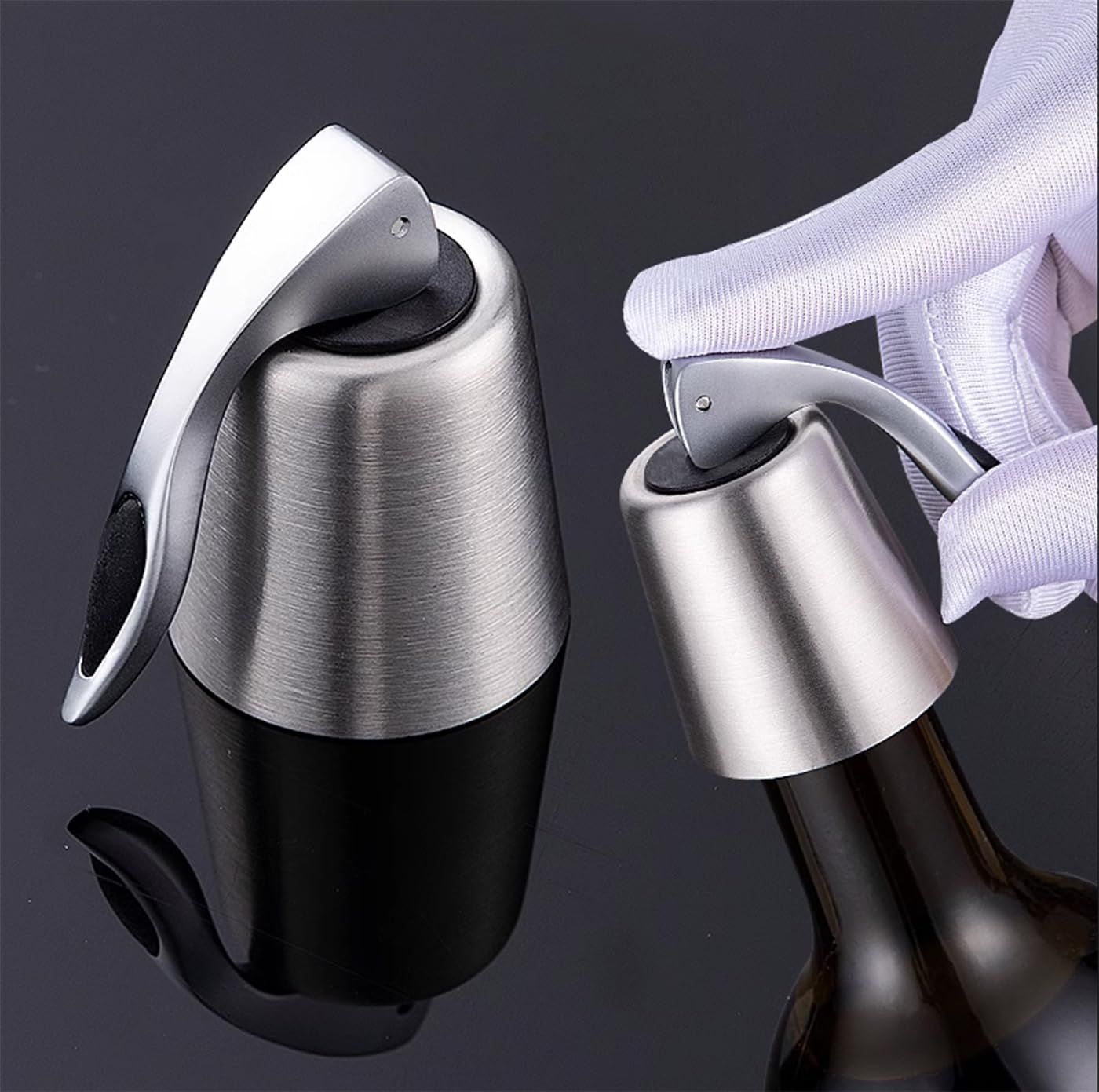2 Pack Stainless Steel Wine Stoppers view 2