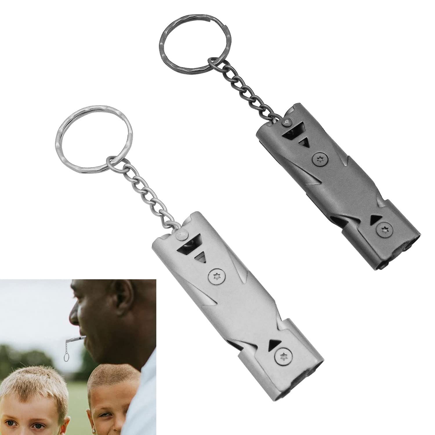 2 Pcs Emergency Whistle, Outdoor Double Tube Survival Whistle, Stainless Steel