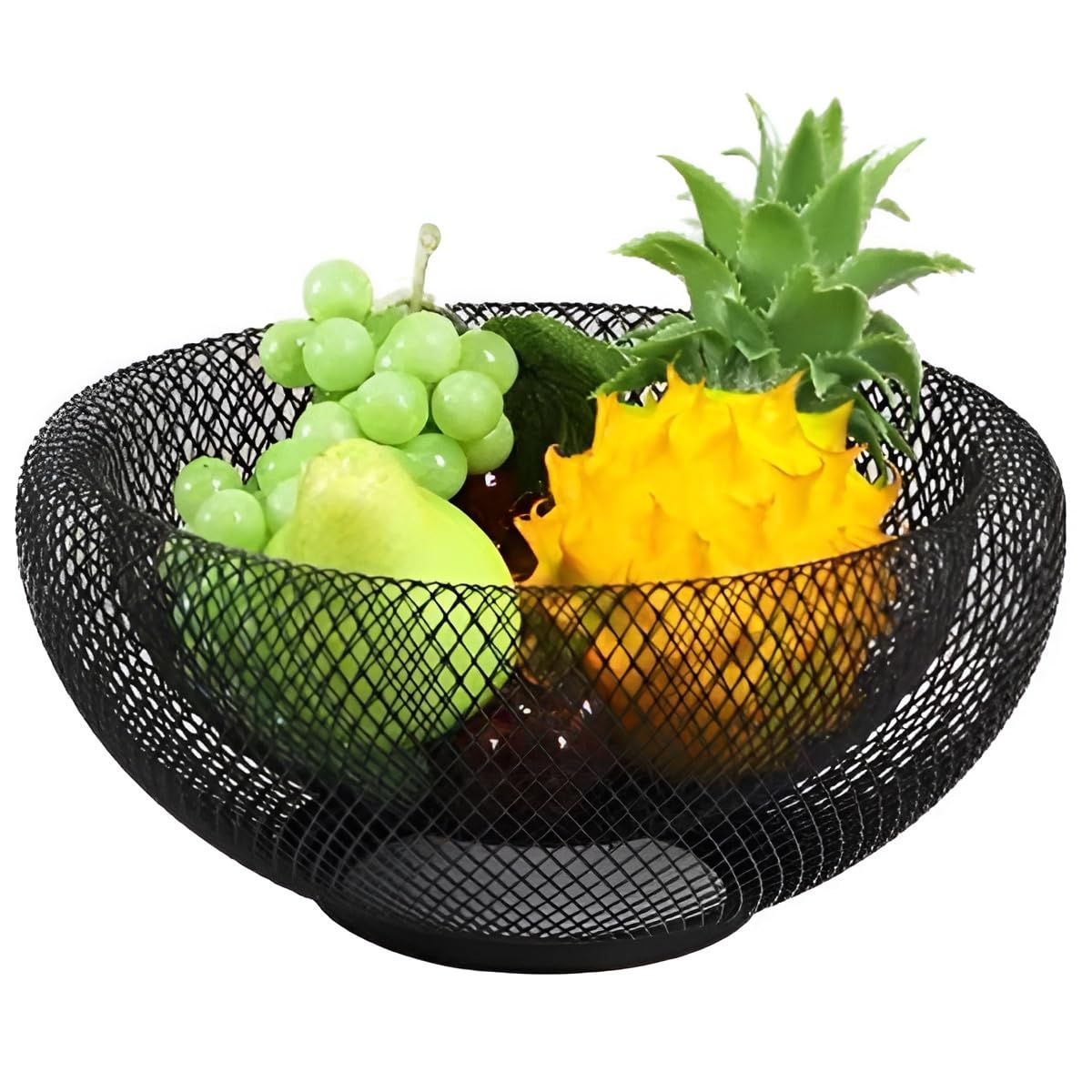 Metal Mesh Fruit Basket Countertop Candy Dish Black Round Decorative Small