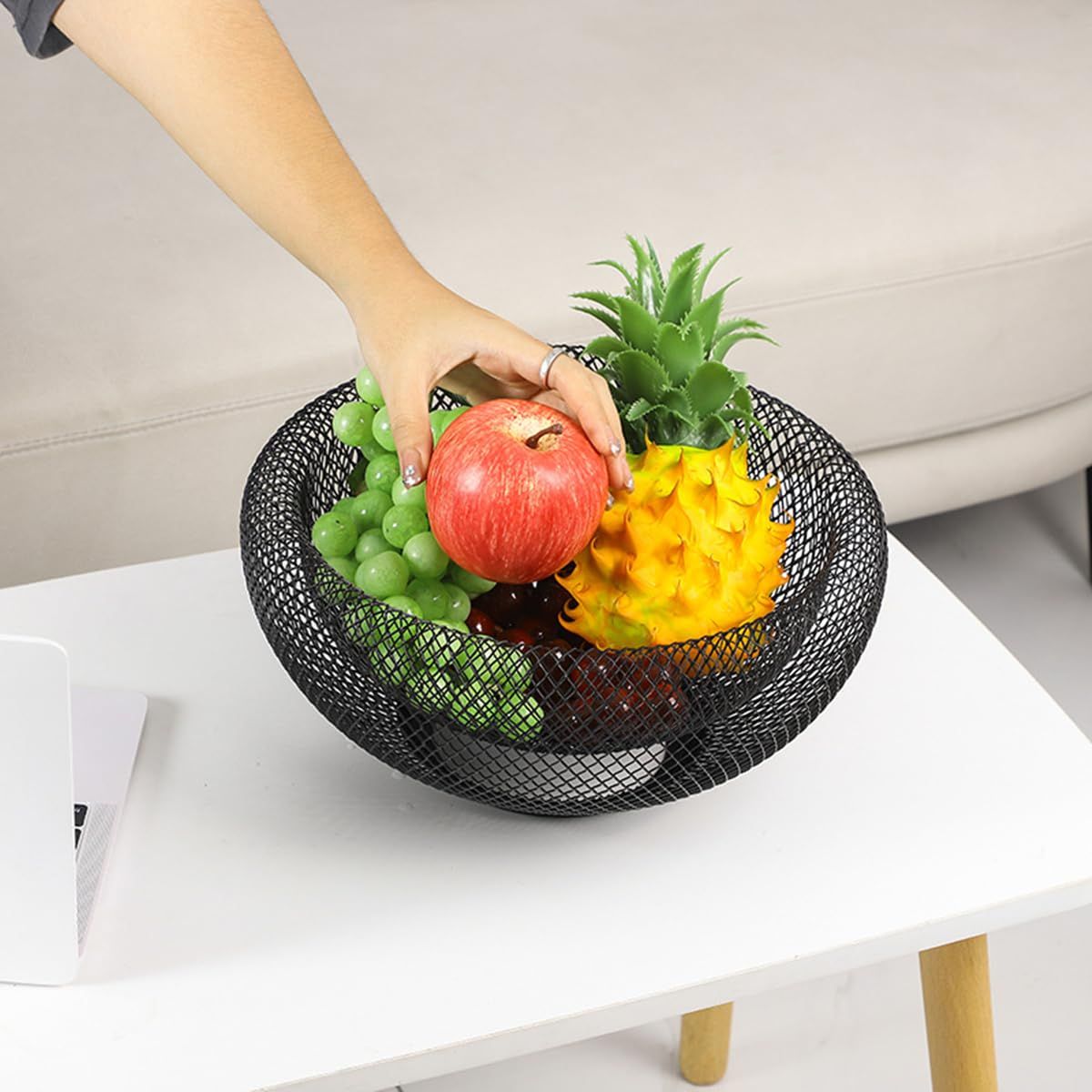 Metal Mesh Fruit Basket Countertop Candy Dish Black Round Decorative Small view 2