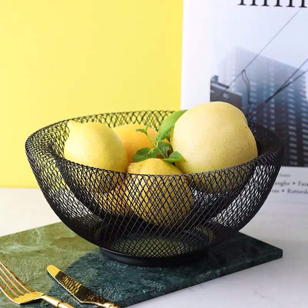 Metal Mesh Fruit Basket Countertop Candy Dish Black Round Decorative Small view 3