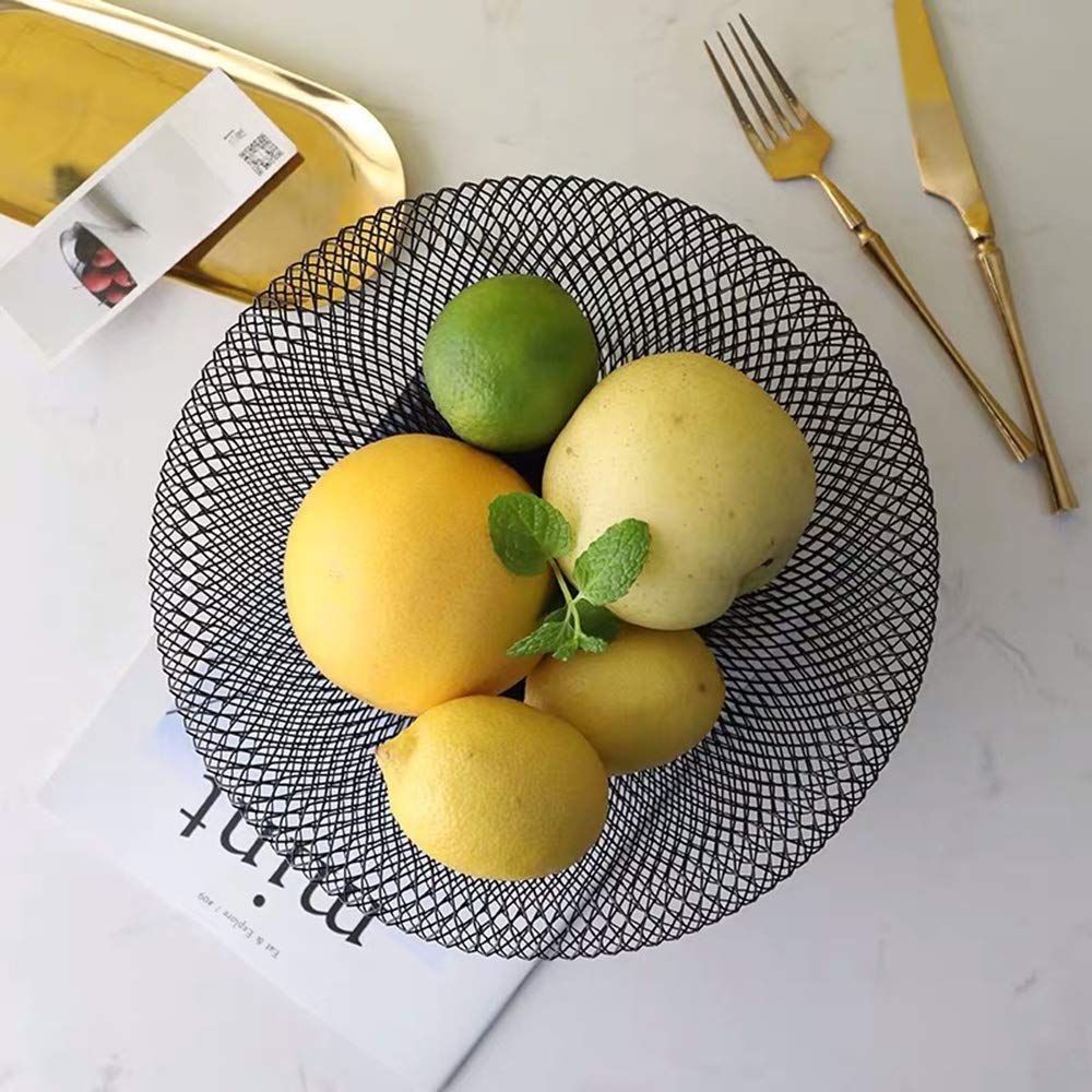 Metal Mesh Fruit Basket Countertop Candy Dish Black Round Decorative Small view 4
