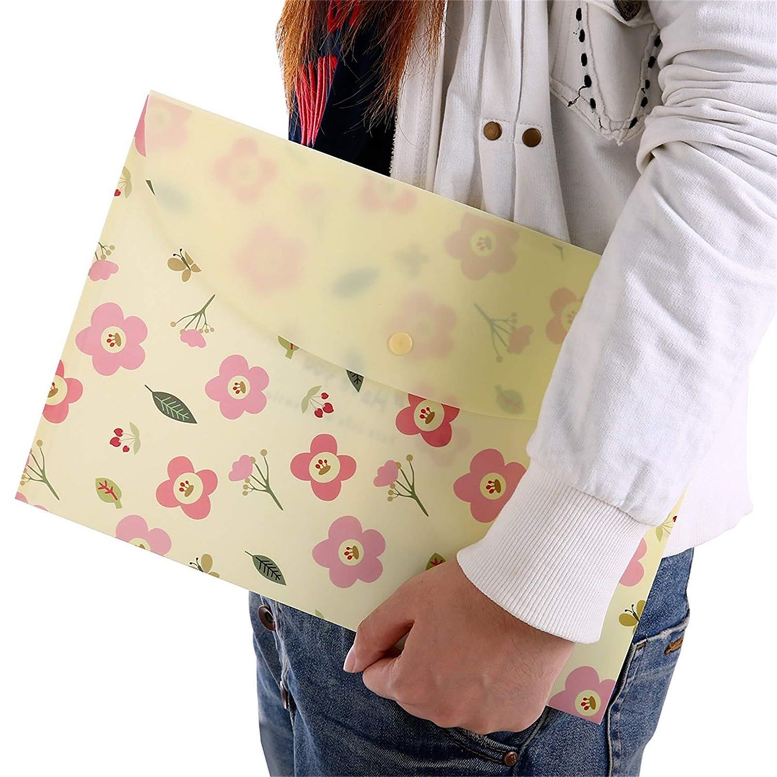 Plastic Document Folder Envelope Files Paper Organizers Bag Floral Design view 4