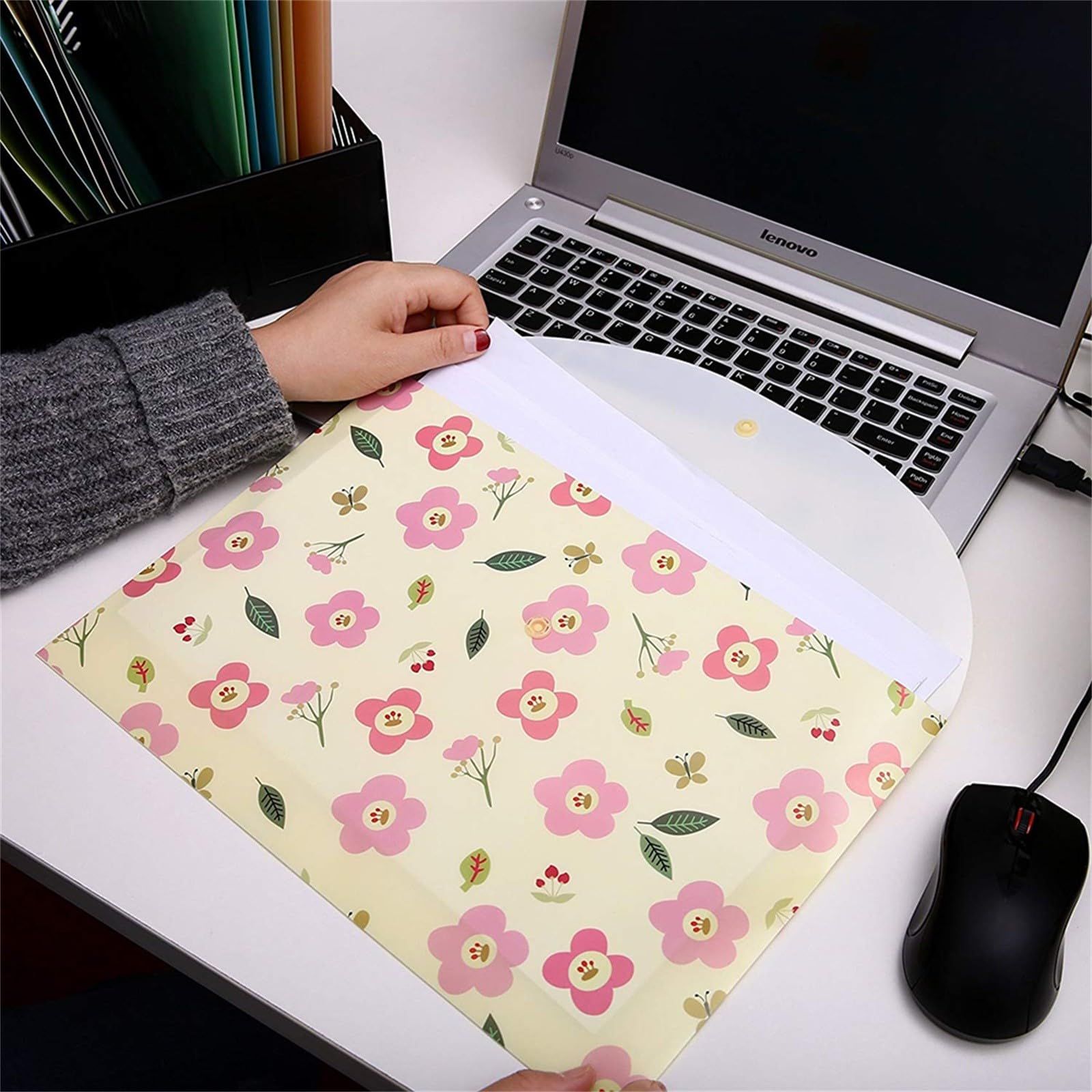 Plastic Document Folder Envelope Files Paper Organizers Bag Floral Design view 5