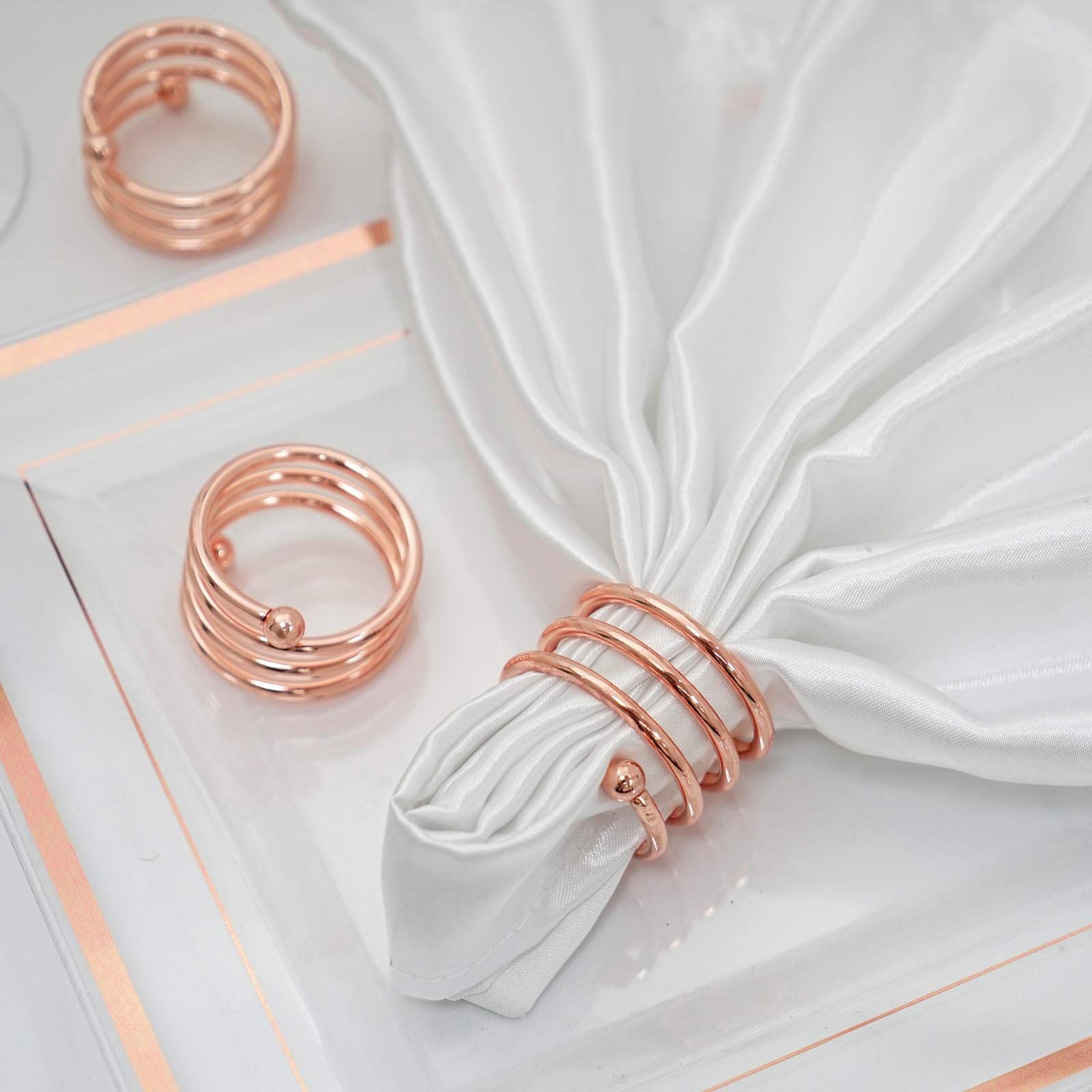 4 pcs Rose Gold Spiral Design Metal Napkin Rings - for Wedding Party Events view 2