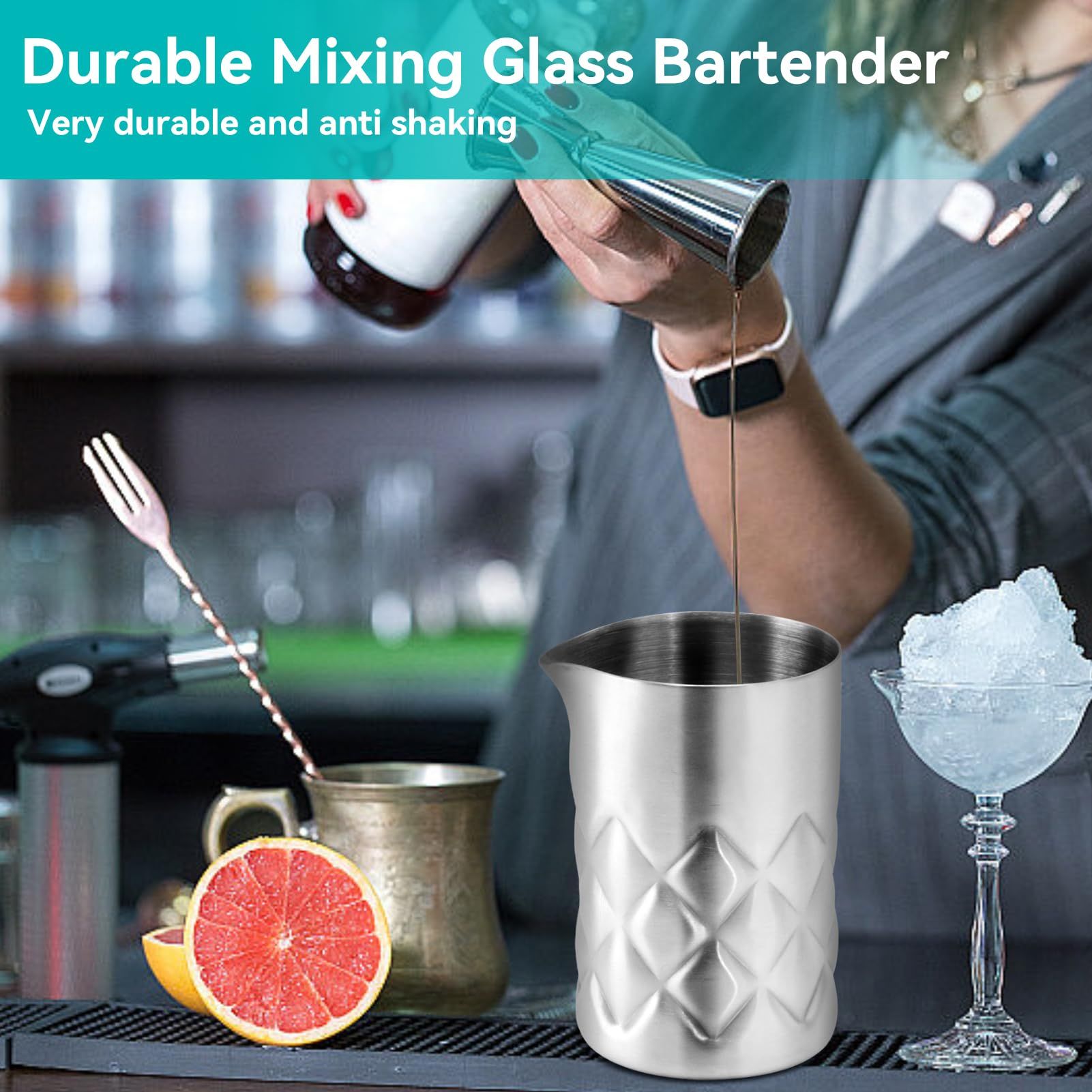Cocktail Mixing Glass, Mini Stainless Steel Bar Mixing Pitcher for Stirring view 5