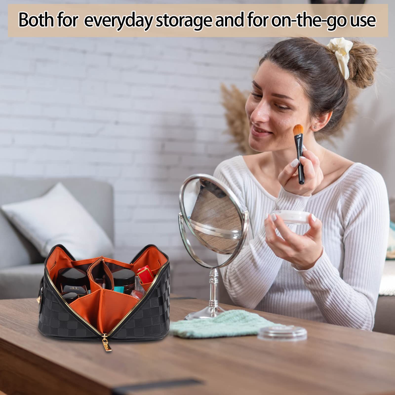 Travel Makeup Bag,Large Opening Portable Makeup Bag Opens Flat for Easy view 2
