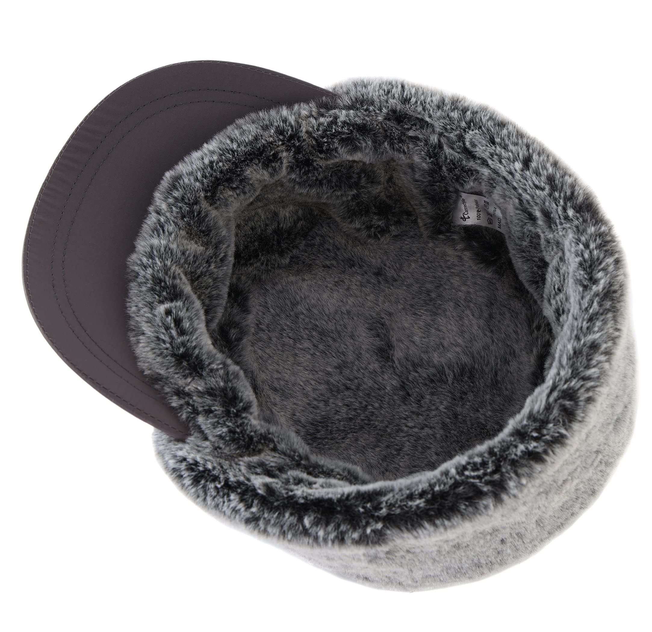 Mens Winter Hat with Warm Earflaps Hat Faux Fur Baseball Cap The plush inner view 4