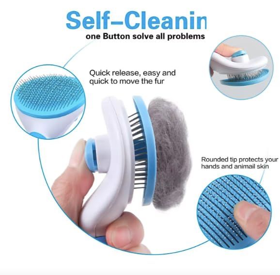Pet Clean Hair Remover Button Stainless Steel Brushes Dogs Cat Slicker Self view 3