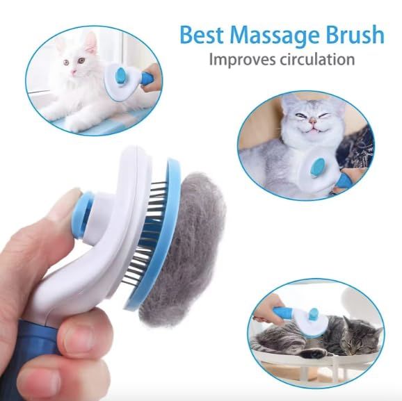 Pet Clean Hair Remover Button Stainless Steel Brushes Dogs Cat Slicker Self view 4