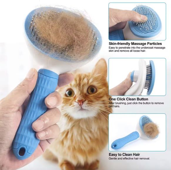 Pet Clean Hair Remover Button Stainless Steel Brushes Dogs Cat Slicker Self view 5