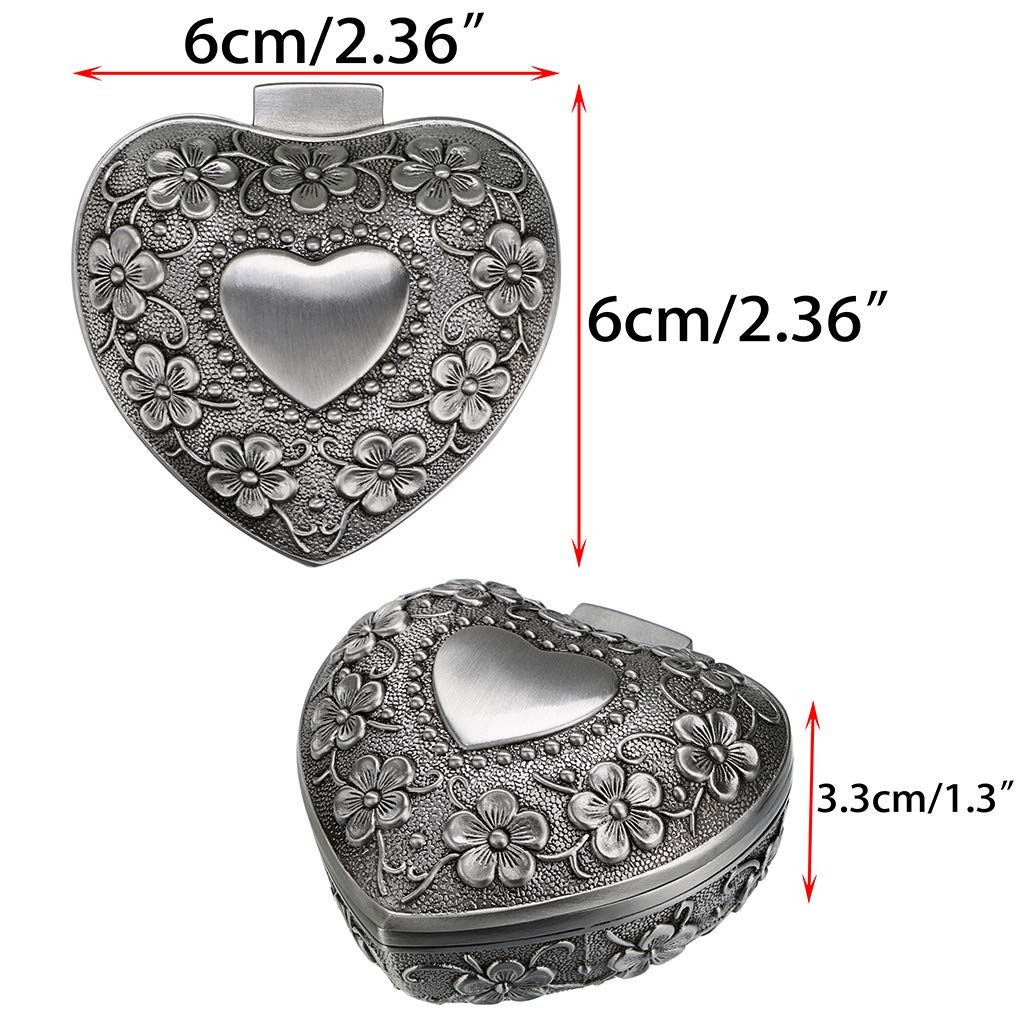 Vintage Heart Shape Jewelry Box - Small Antique Ring/Earrings/Necklace Storage view 2
