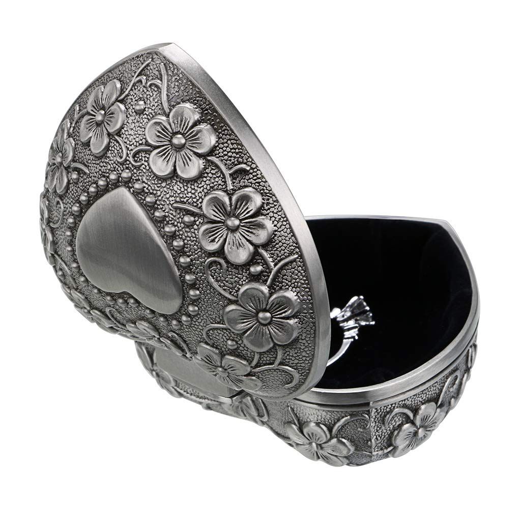 Vintage Heart Shape Jewelry Box - Small Antique Ring/Earrings/Necklace Storage view 3