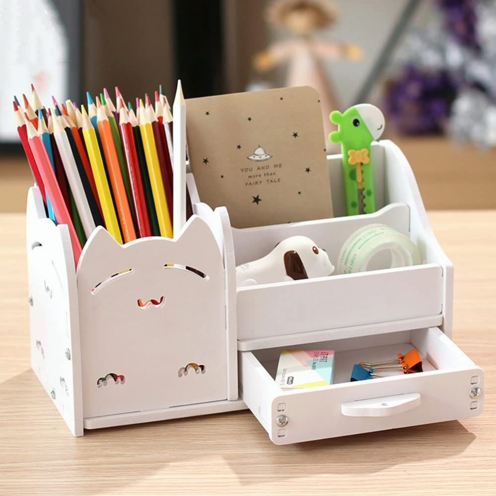 Holder Stationery Storage Wood Drawer Desk Stuff Girly Desk Organizer view 2