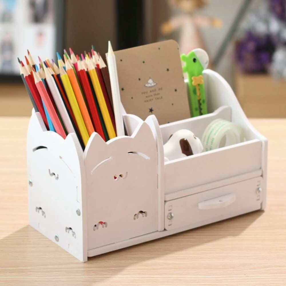 Holder Stationery Storage Wood Drawer Desk Stuff Girly Desk Organizer view 4