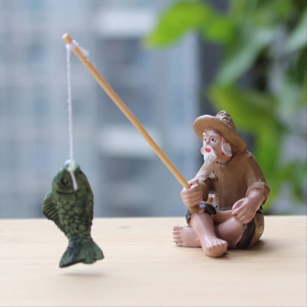 Fishing Old Man Resin Figure Statue Sitting Garden Ornament Outdoor Garden