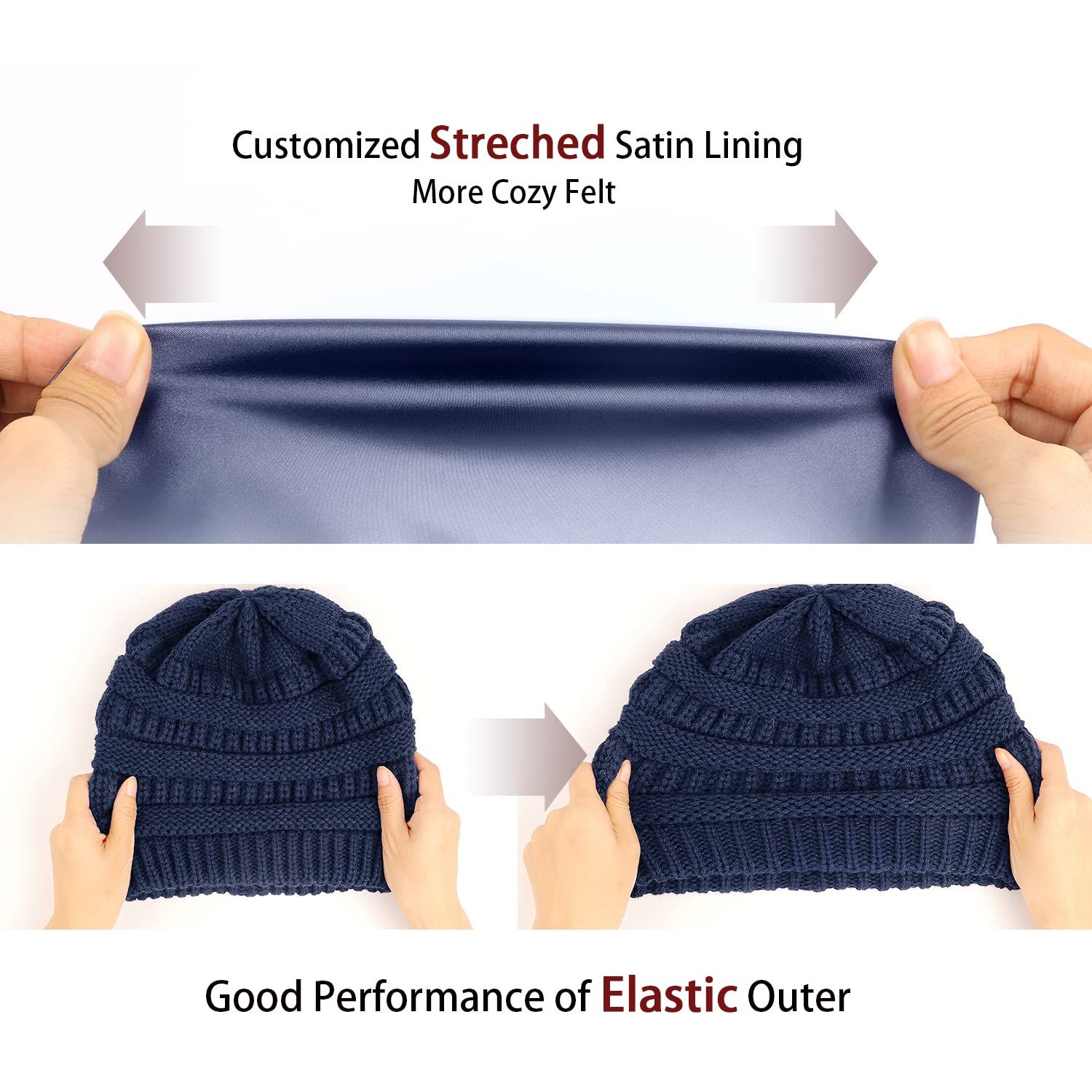 Winter Knit Beanie for Women Satin Lined Cable Thick Chunky Cap Mens Soft view 4