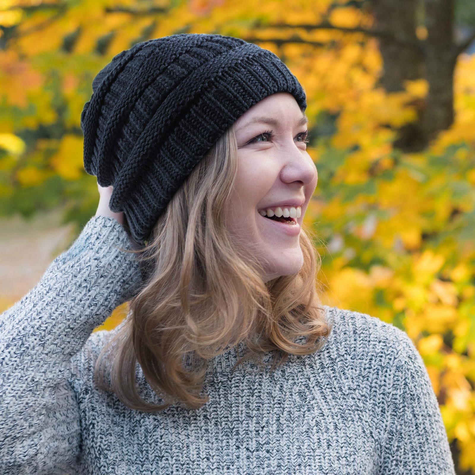 Winter Knit Beanie for Women Satin Lined Cable Thick Chunky Cap Mens Soft view 5