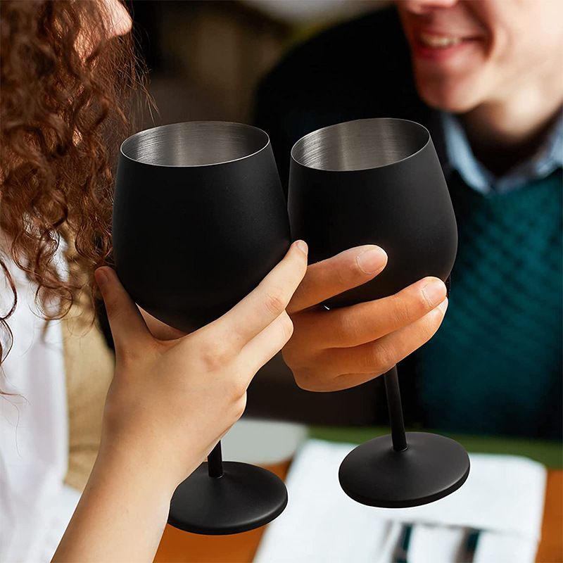 2 PCS（black）Stainless Steel Wine Glasses 18oz Stainless Steel Metal Wine Glasses view 2