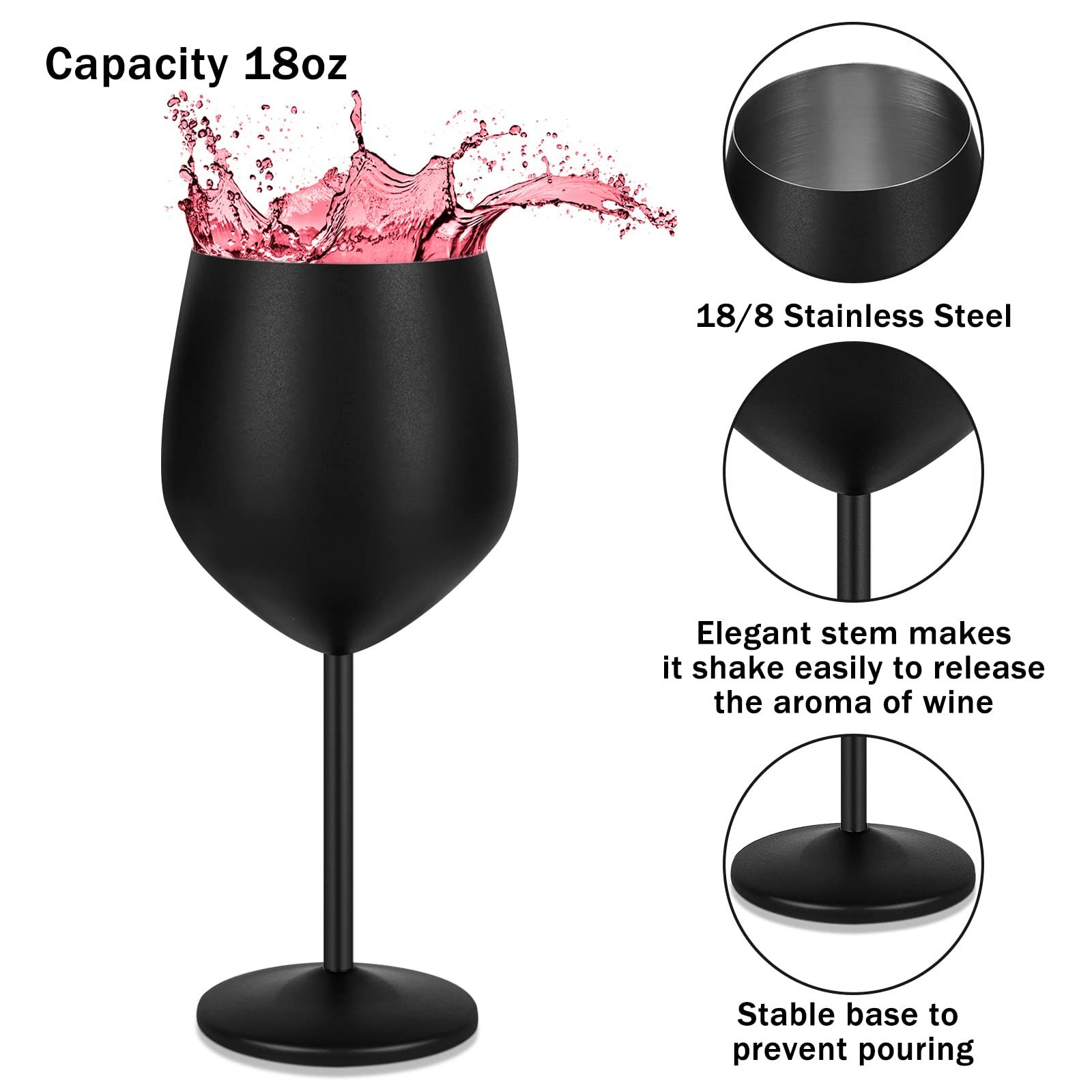 2 PCS（black）Stainless Steel Wine Glasses 18oz Stainless Steel Metal Wine Glasses view 4
