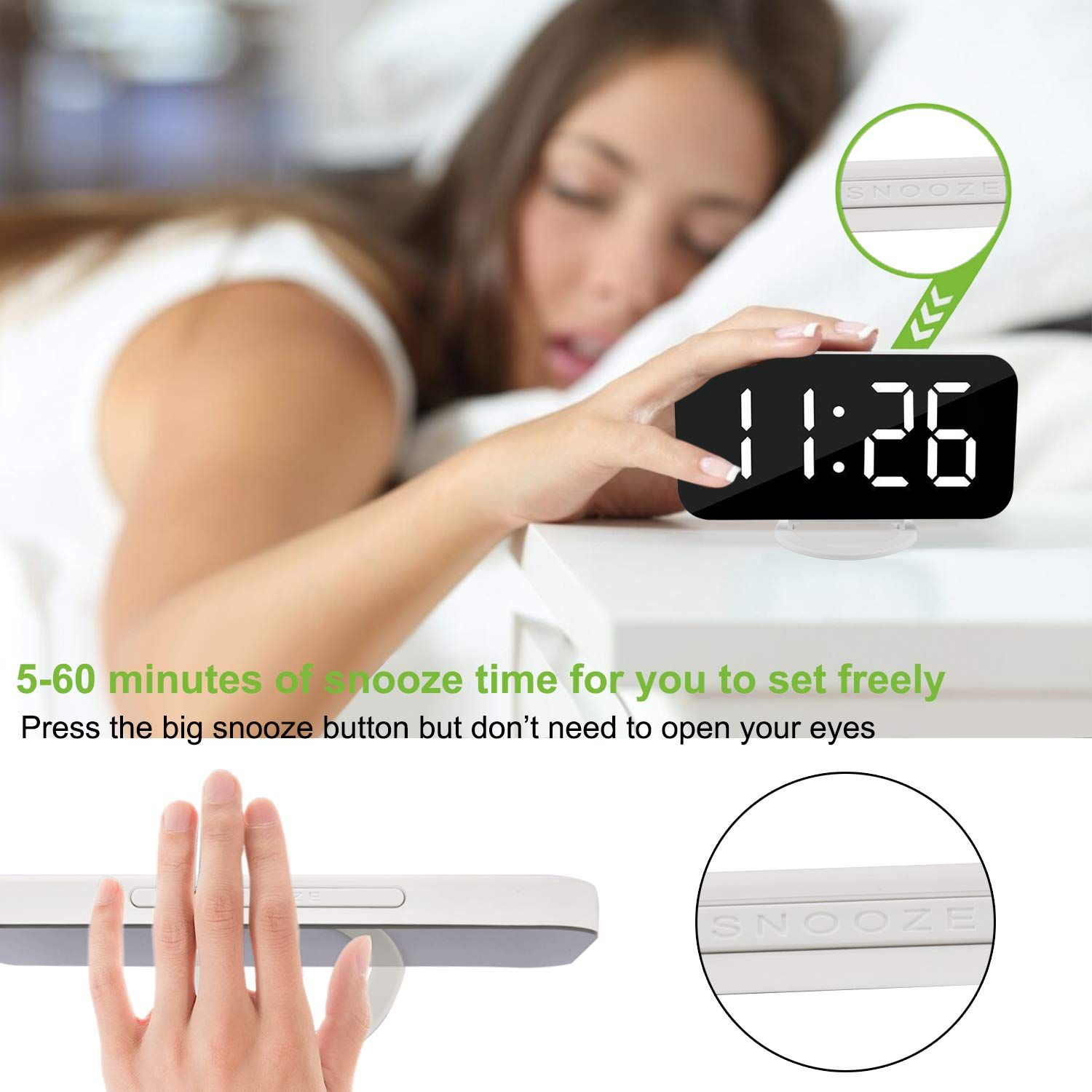 Digital Alarm Clock,Large Display LED And Mirror Desk Clock With Dual USB view 5