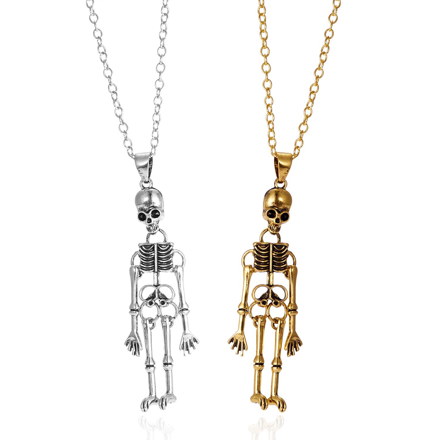 2pcs，Retro Skeleton Ghost Magnetic Necklaces Halloween Necklace For Best view 2
