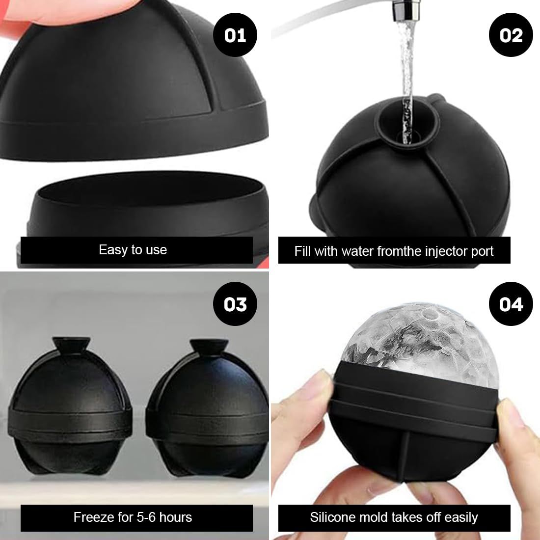 Mold Silicone Sphere Ice Molds with Built-in Funnel 2.5"" Large Round Ice Cube view 3