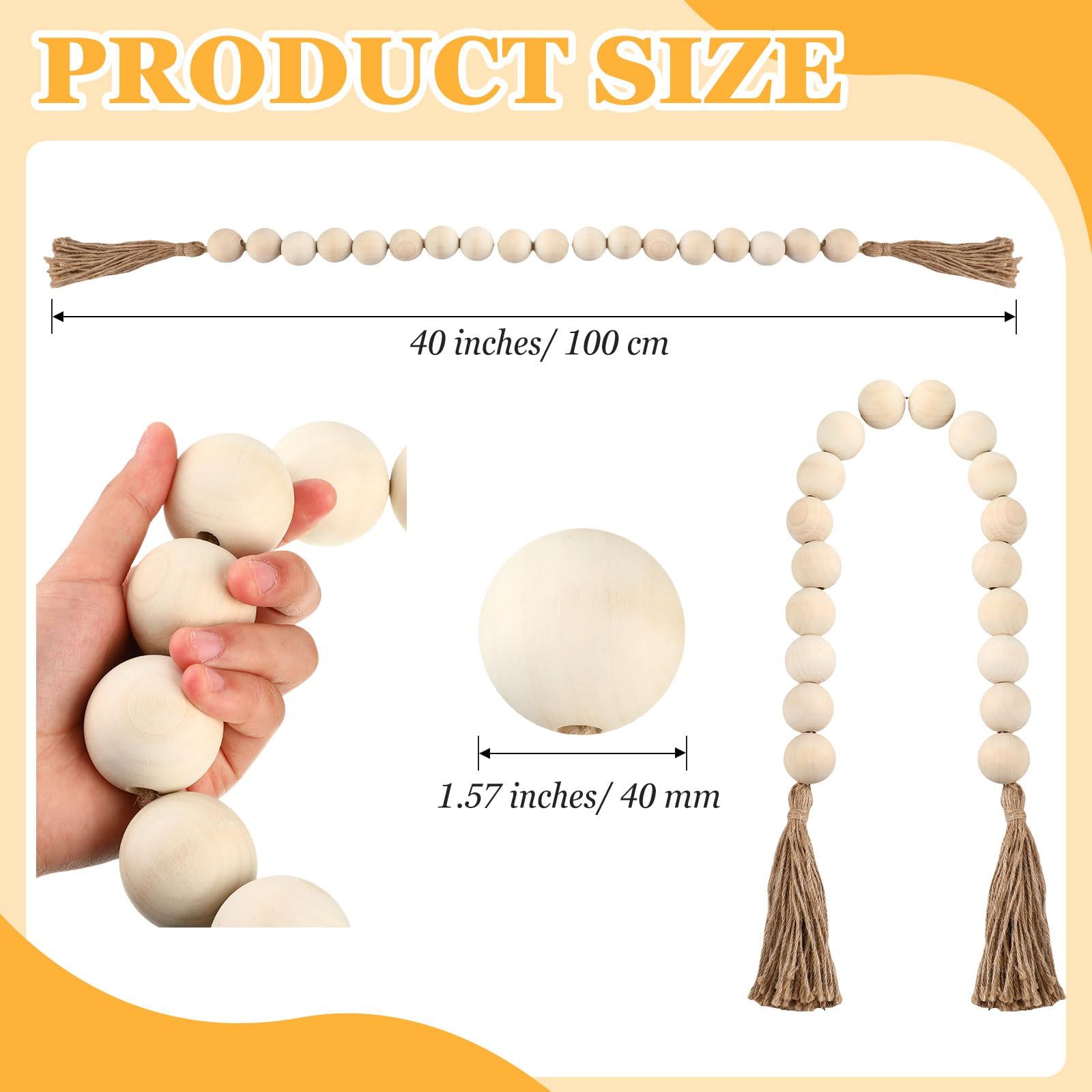 2 Pcs Large Wood Bead Garland with 1.57" Diameter Wood Beads and Tassel view 3