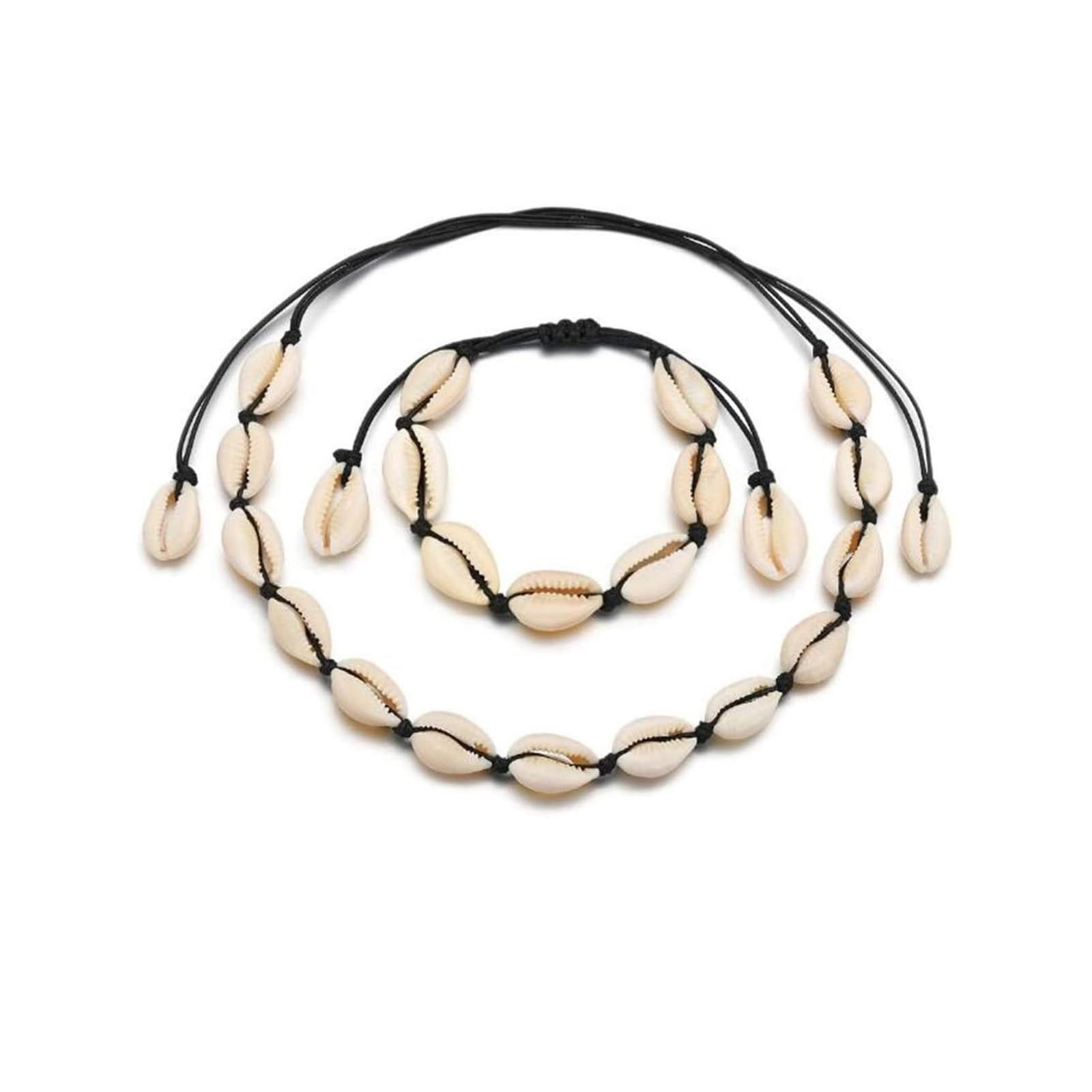 2Pcs Natural Shell Choker Necklace Bracelet Set for Women
