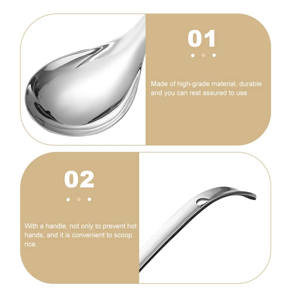 Stainless Steel Soup Spoon Ladle: 2pcs Metal Silver Rice Spoons Long Handle view 5