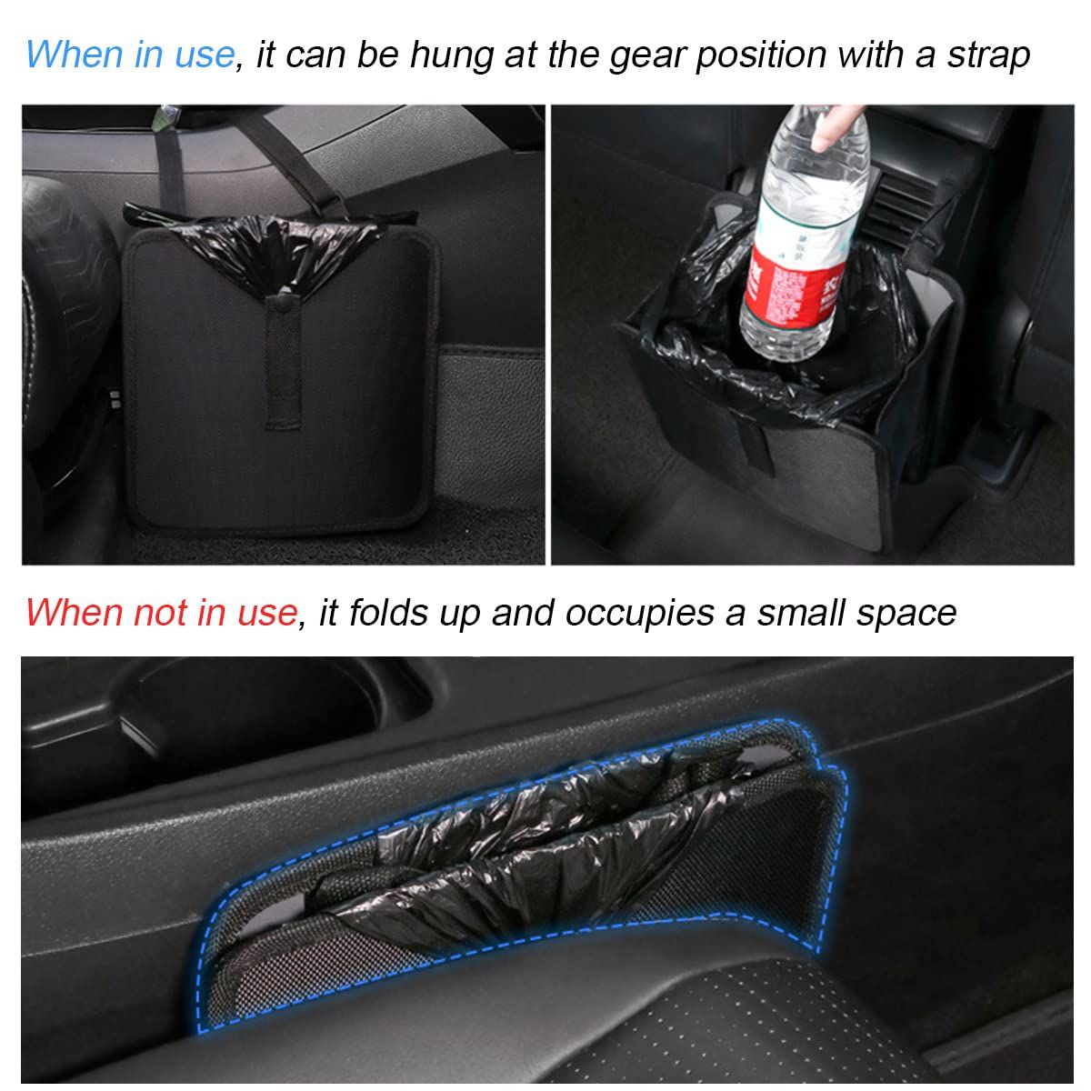 Foldable Car Trash Can, Hanging Waterproof Leakproof Trash Can Storage Bag for view 4
