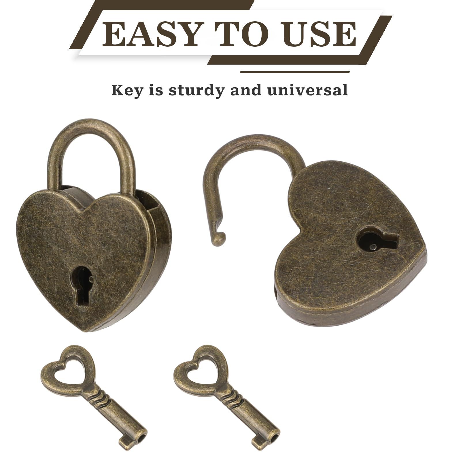 2Pack Mini Bronze Antique Heart Shaped Padlock with Key view 3