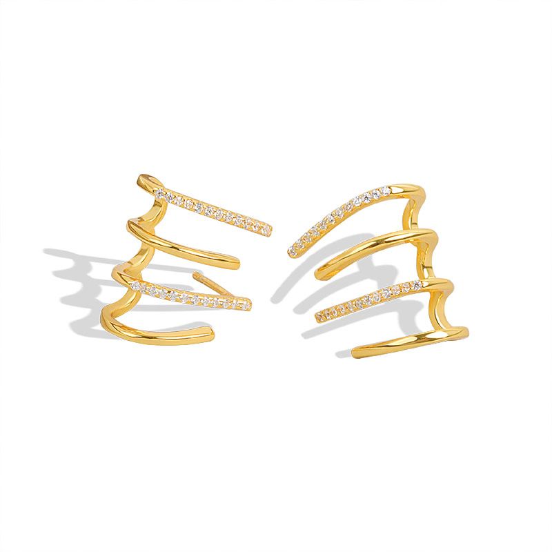 2 pcs Sterling Silver Earrings for Women Claw Earrings Cubic Half Hoop Stud