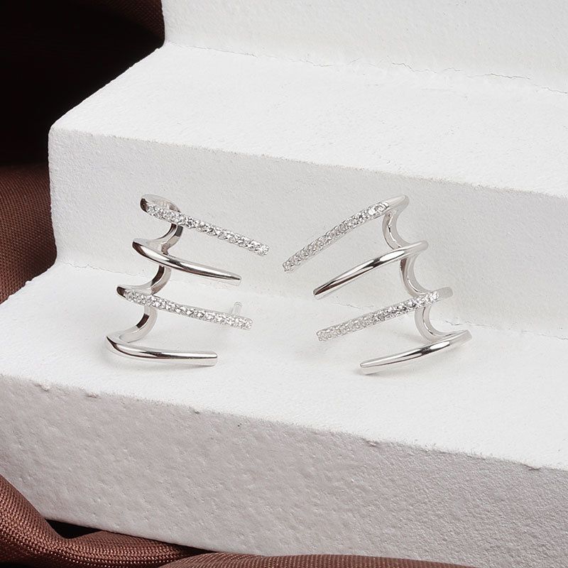 2 pcs Sterling Silver Earrings for Women Claw Earrings Cubic Half Hoop Stud view 4