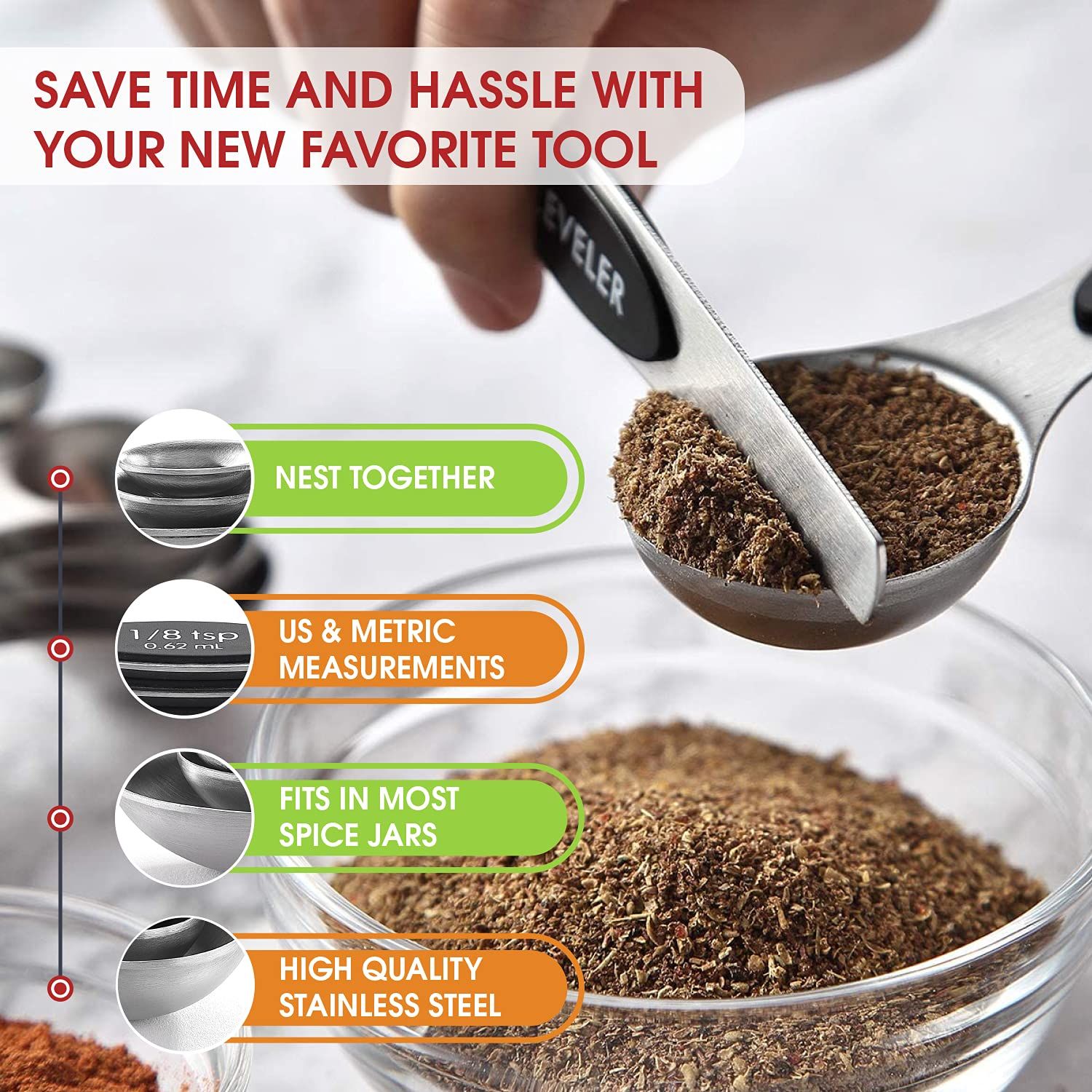8 pcs Magnetic Measuring Spoons Set with Strong Magnets view 5