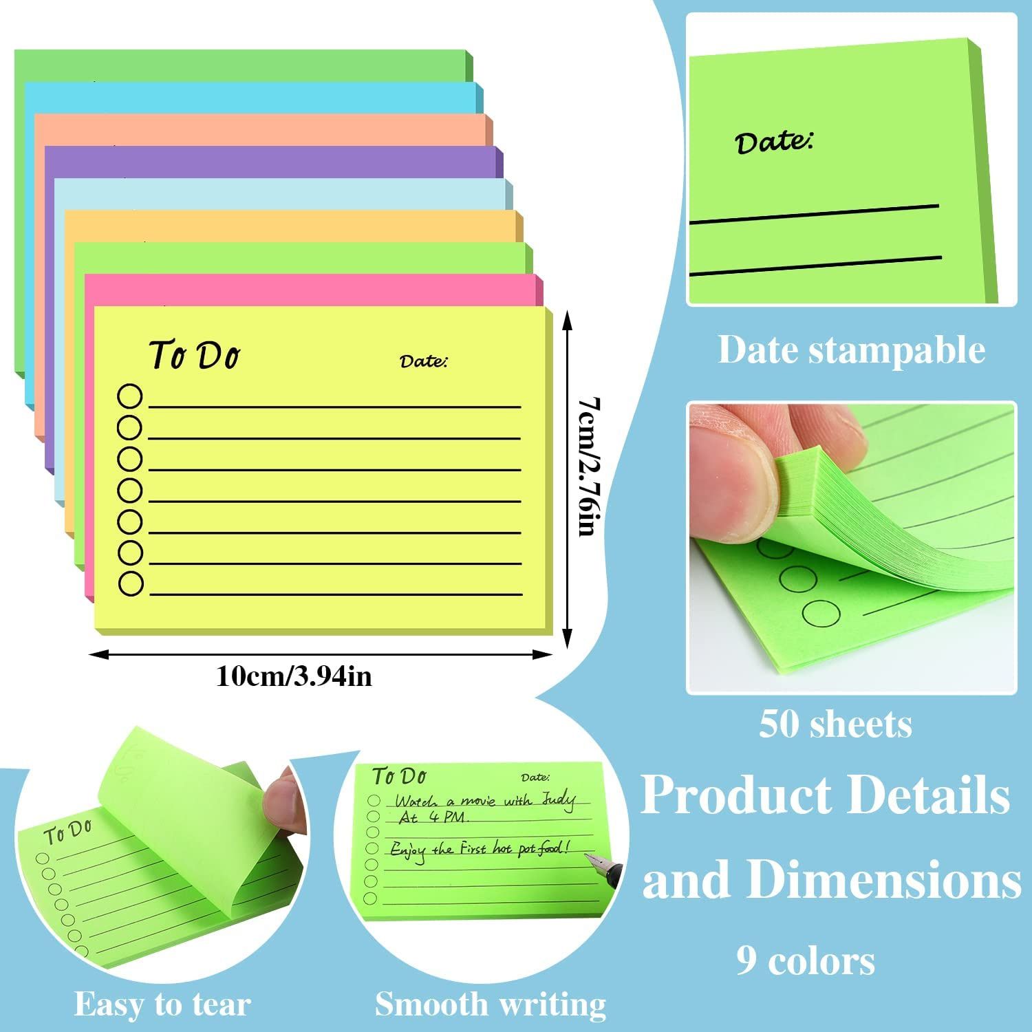 to Do List Sticky Notes Lined Planner Sticky Notes Assorted Colors Self Stick view 2