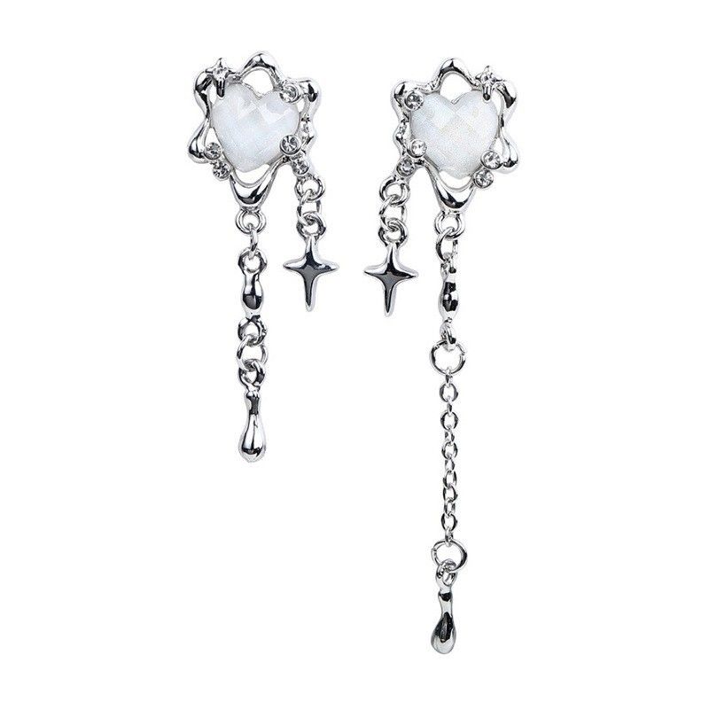 Aesthetic silver glitter flower tassel star shaped women's Gothic heart