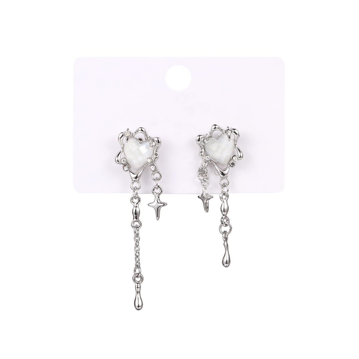 Aesthetic silver glitter flower tassel star shaped women's Gothic heart view 3