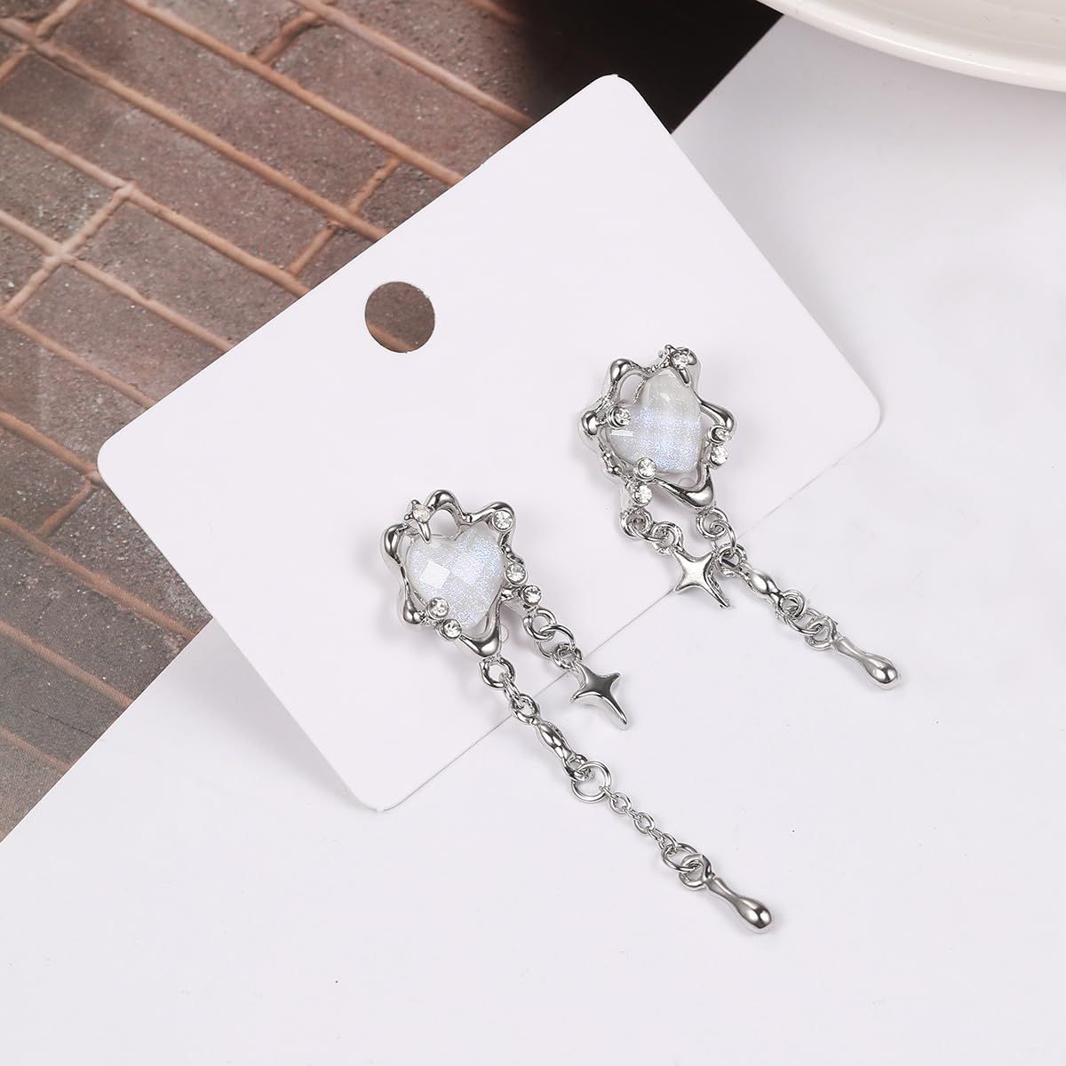 Aesthetic silver glitter flower tassel star shaped women's Gothic heart view 4