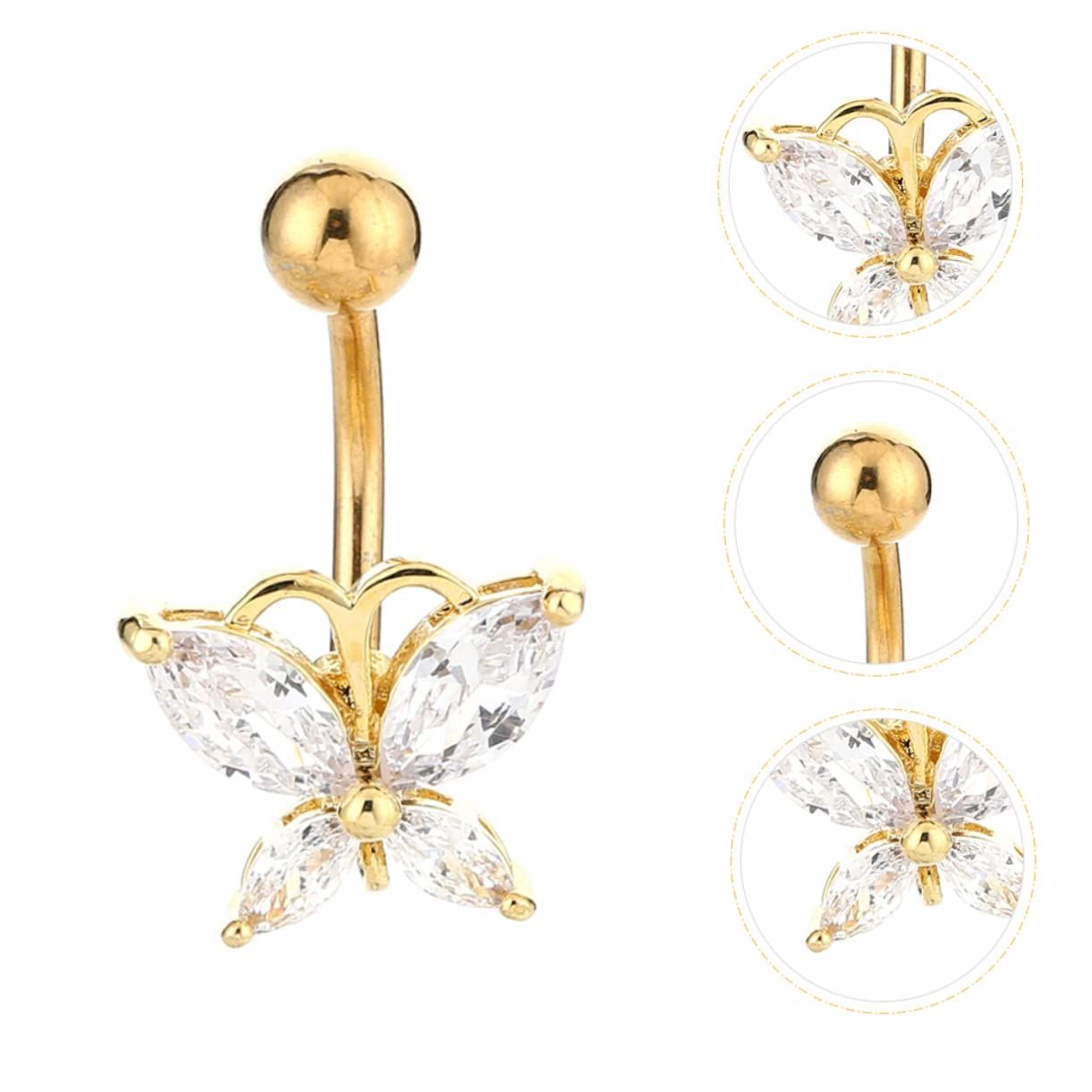 Umbilical Ring Stainless Steel Zircon Umbilical Ring Butterfly Umbilical Nail view 4