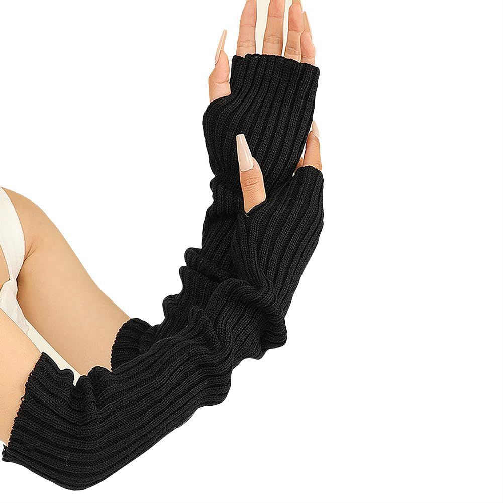 Long Fingerless Gloves Soft Winter Warm Gloves Winter Knit Arm Warmers