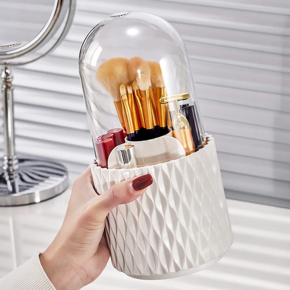 Makeup Brush Holder with Lid ， 360 Rotating Cosmetics Make up Brush Organizer view 3