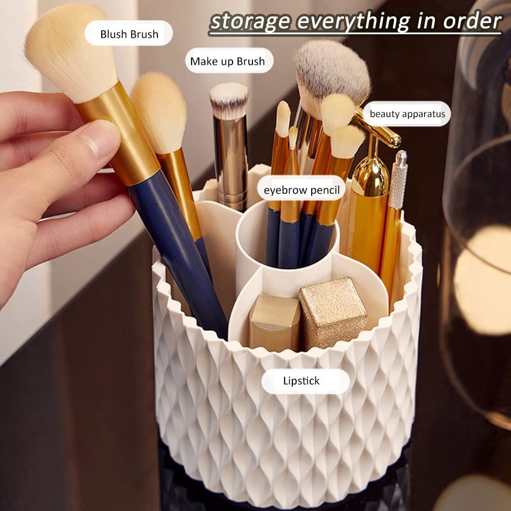 Makeup Brush Holder with Lid ， 360 Rotating Cosmetics Make up Brush Organizer view 5
