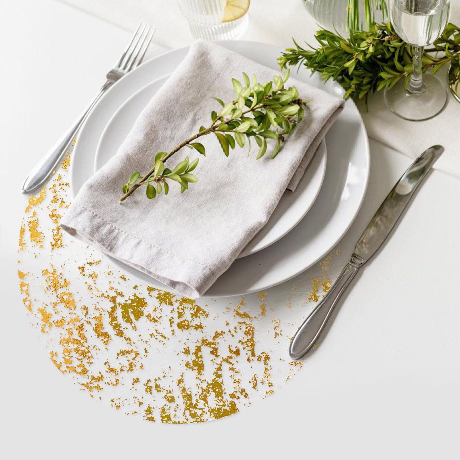 12 Pcs Gold Round Placemats Metallic Glitter Gold Foil Mesh Decorative Table view 4