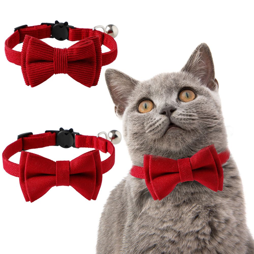 2 Pack Breakaway Cat Collars with Bell and Bowtie Comfortable Velvet Cat