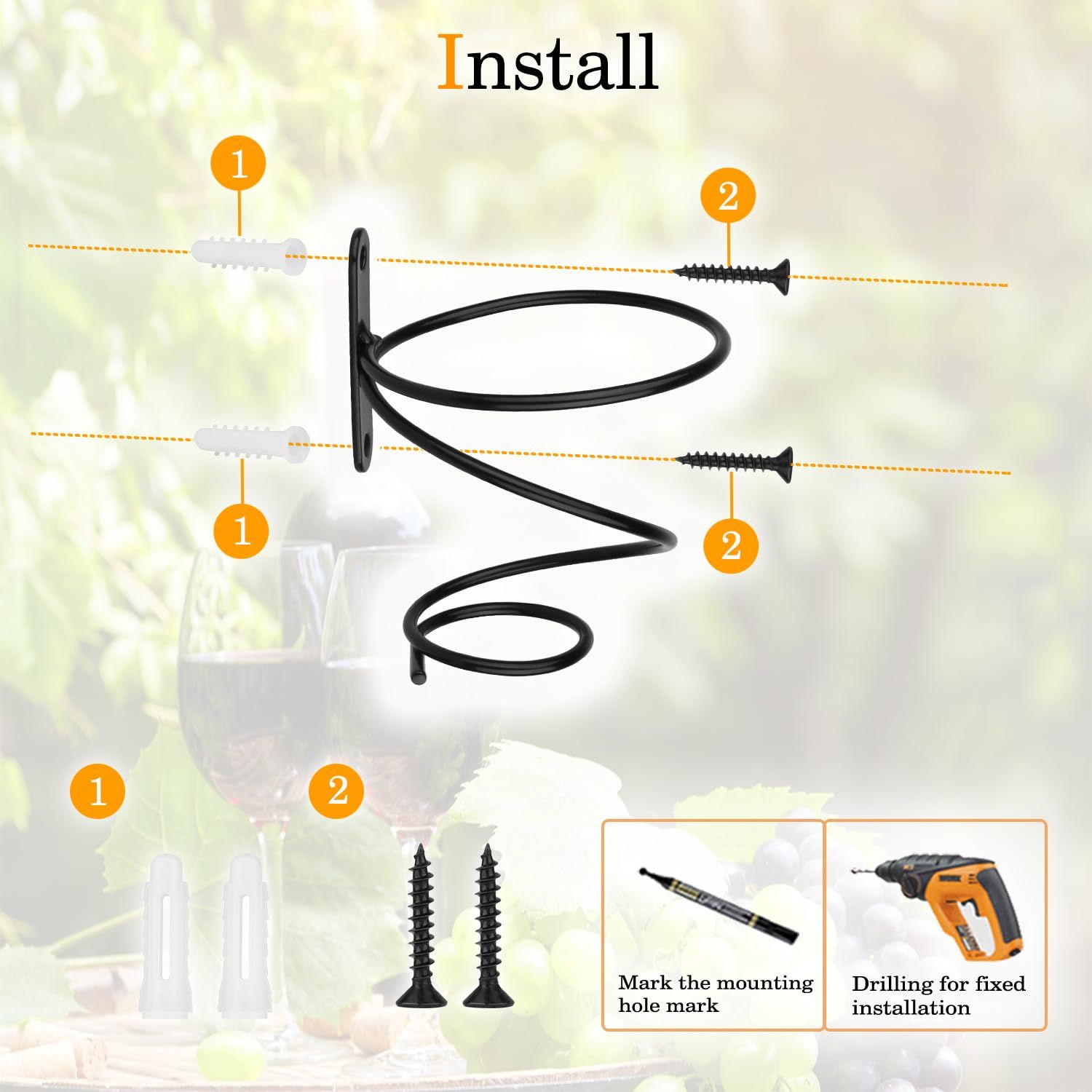 6 Pcs Spiral Wine Wall Holder view 4
