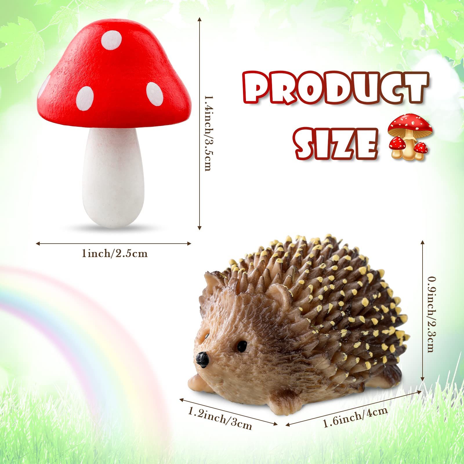 Resin Hedgehogs & Wood Mushroom Sculpture view 2